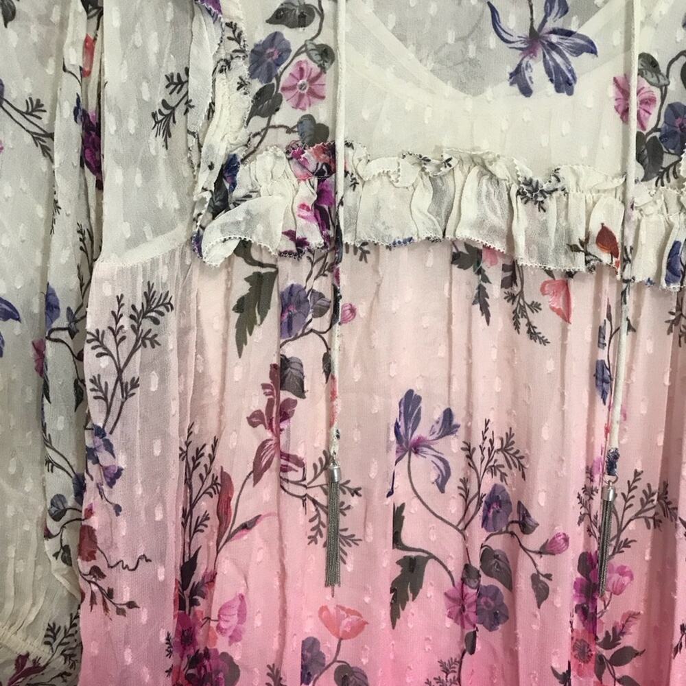 Anthropologie Dip-Dyed White to Pink Floral Midi Dress - Picture 3 of 8